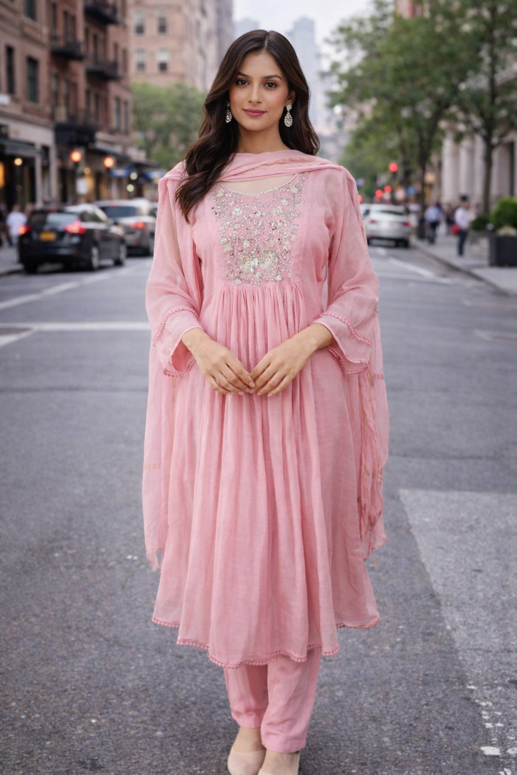 Rose Blush Petal Anarkali Suit Set