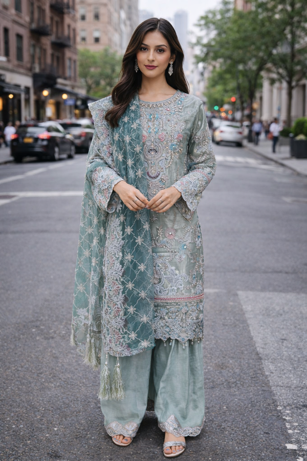 Seafoam Heirloom Embroidered Suit Set