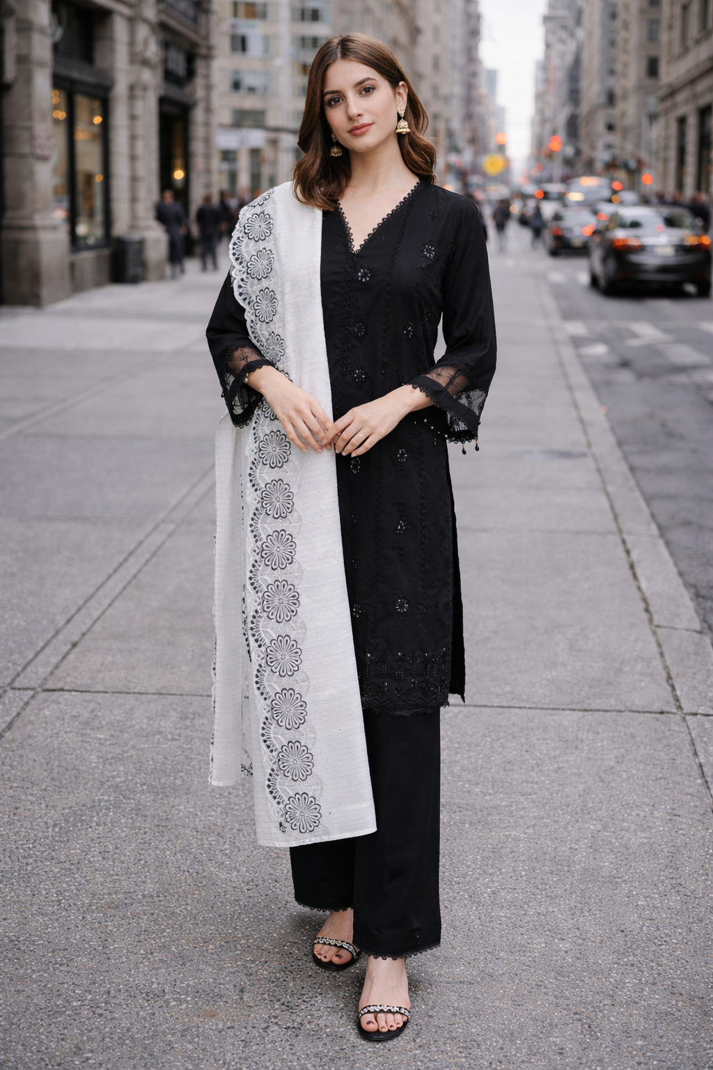 Midnight Noir Kurta Set with Contrasting Dupatta