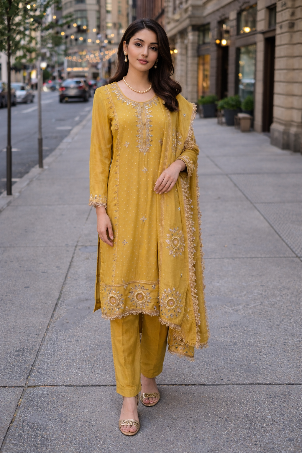 Mustard Gold Medallion Kurta Set