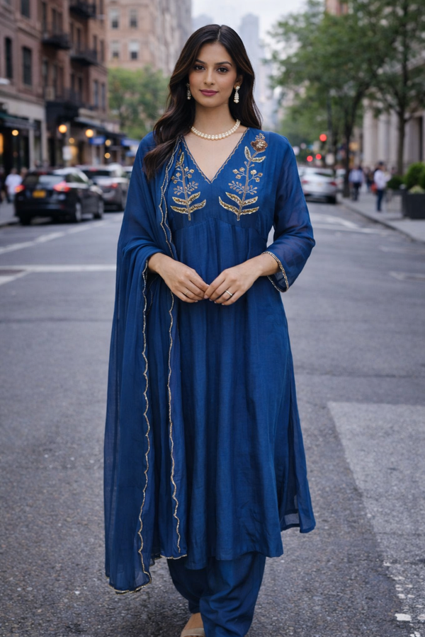 Sapphire Botanical Anarkali Set