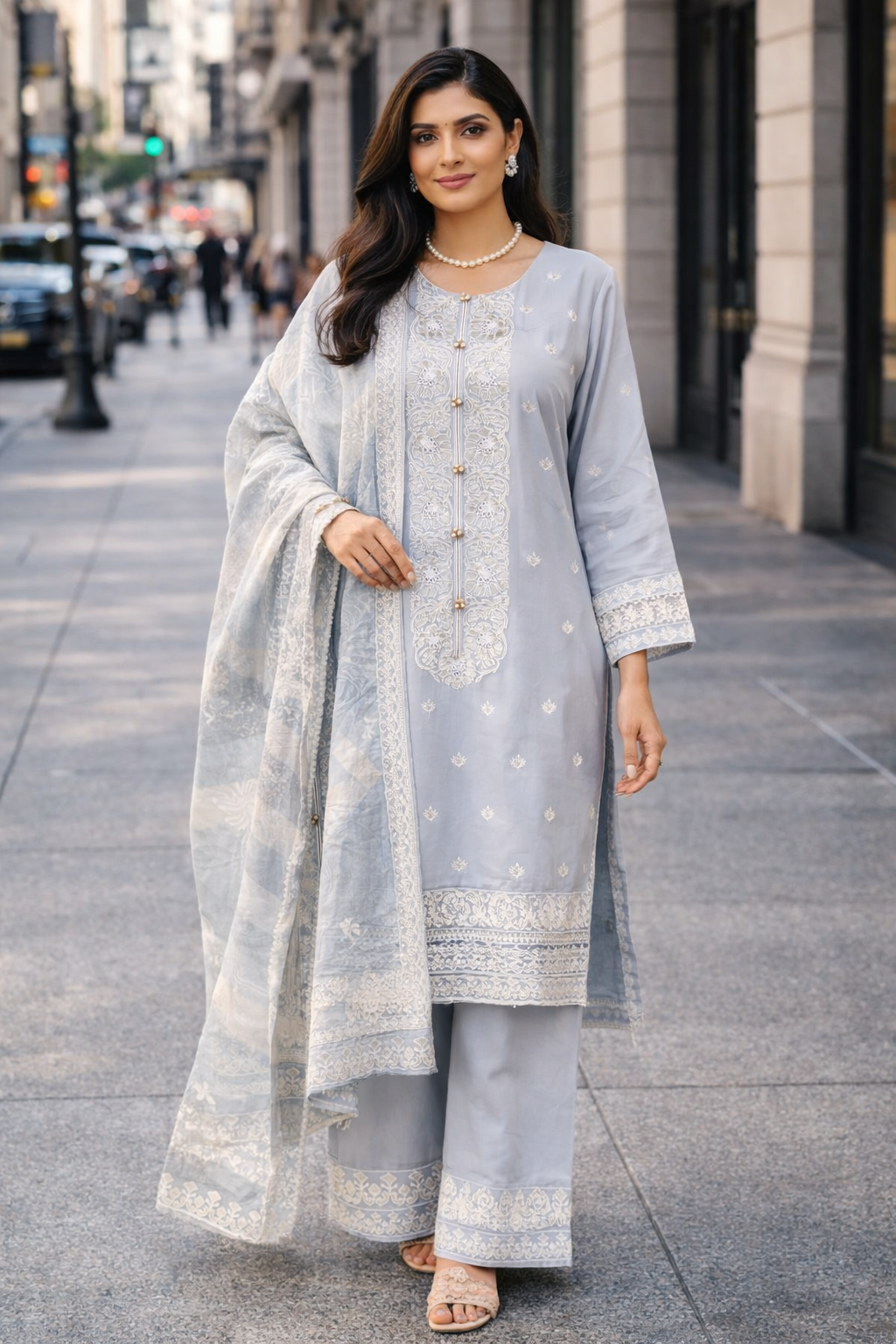 Gray Blue Serenity Embroidered Kurta Set