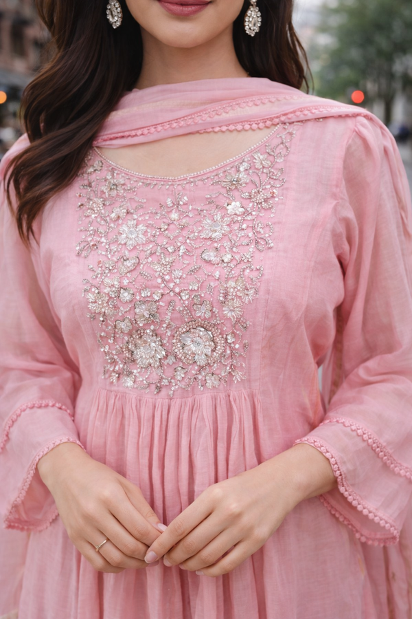 Rose Blush Petal Anarkali Suit Set