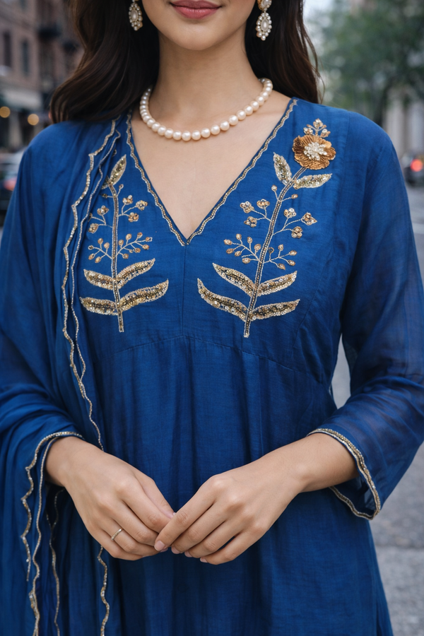 Sapphire Botanical Anarkali Set
