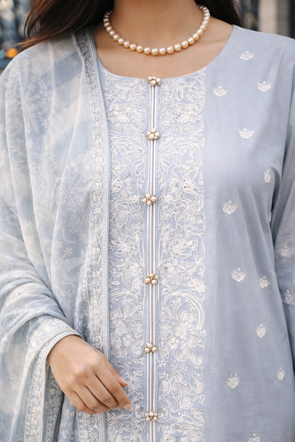 Gray Blue Serenity Embroidered Kurta Set