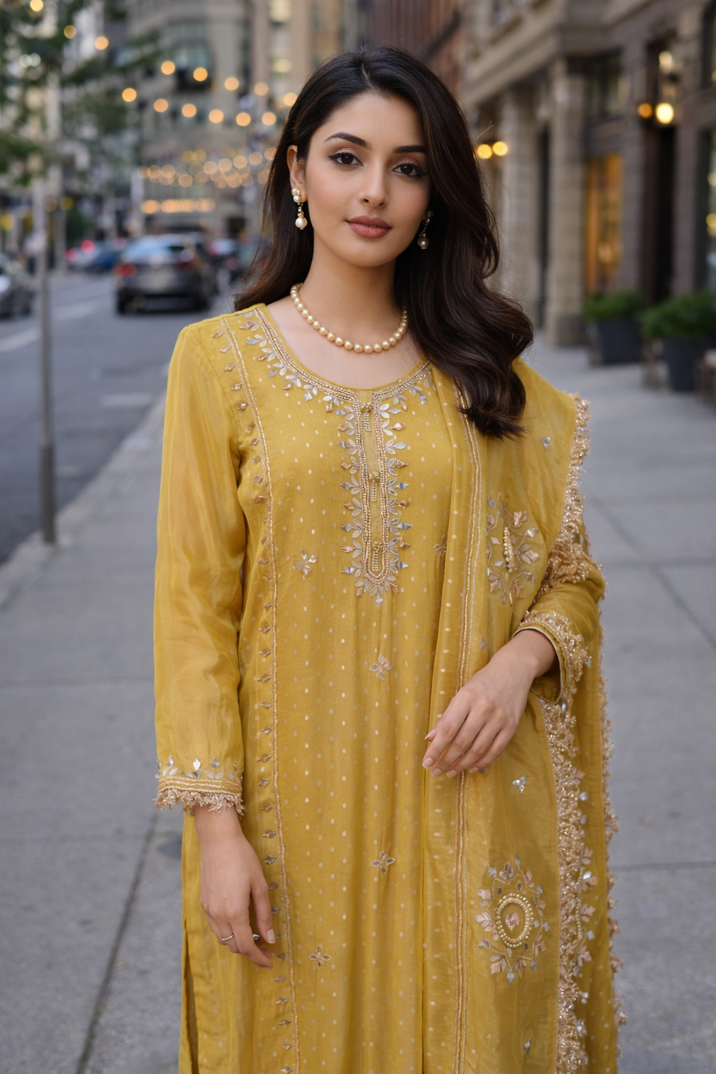 Mustard Gold Medallion Kurta Set