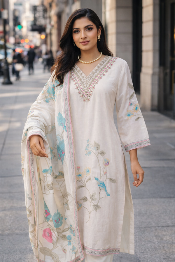 Ivory Gardenia Bloom Kurta Set