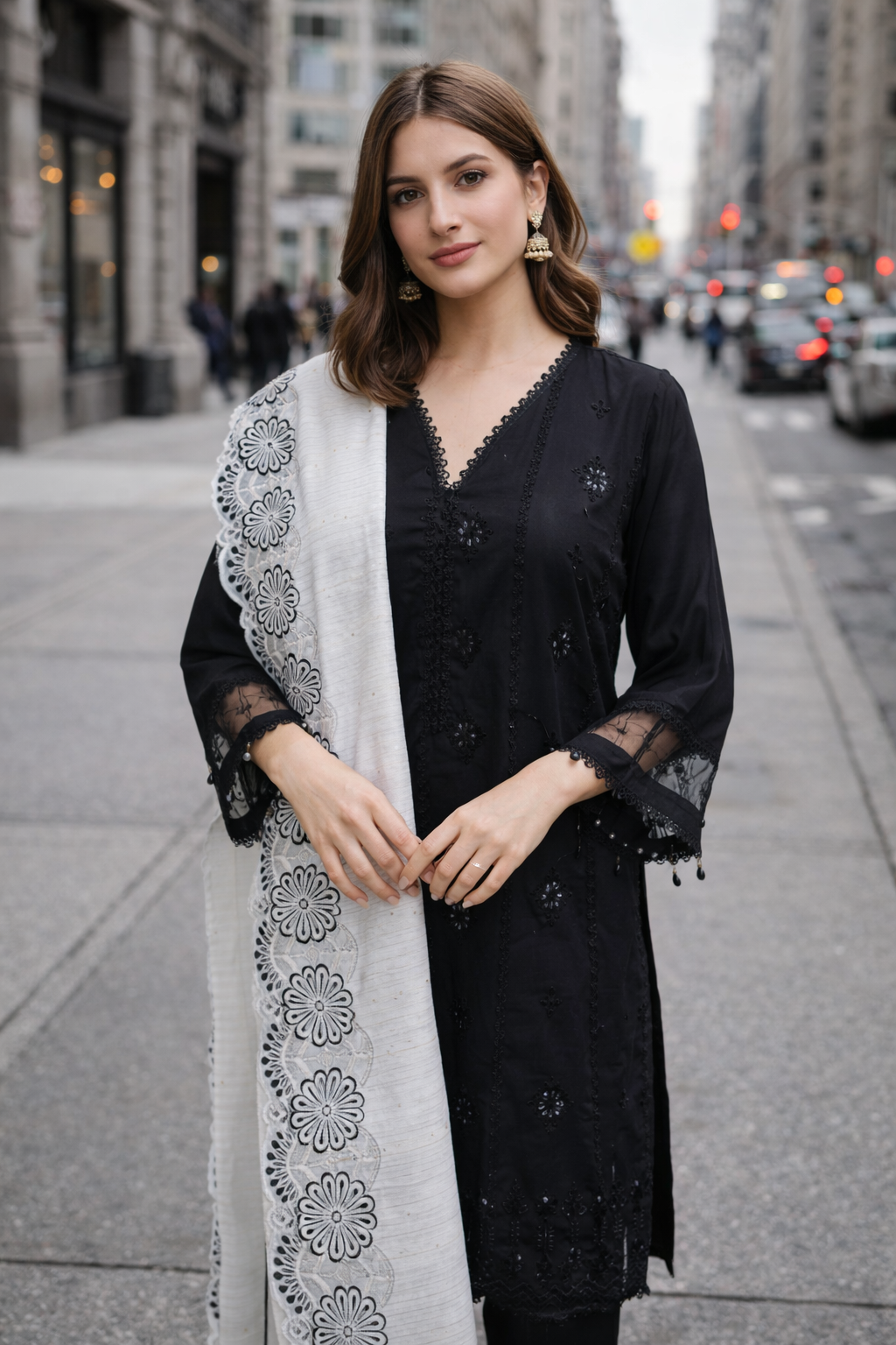 Midnight Noir Kurta Set with Contrasting Dupatta