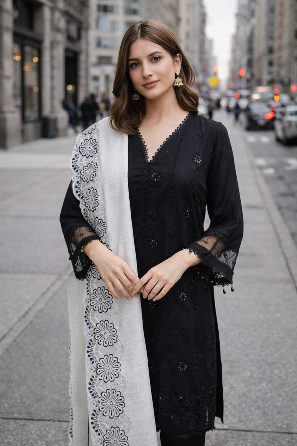 Midnight Noir Kurta Set with Contrasting Dupatta