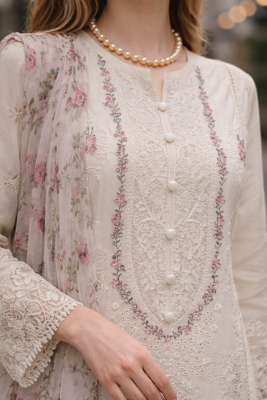 Parchment Petal Embroidered Set