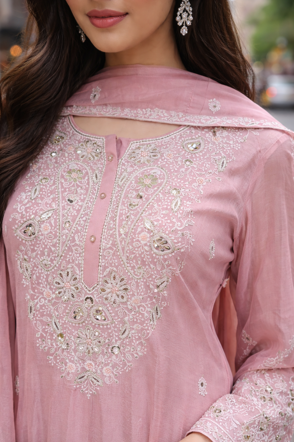 Noor Rose Quartz Chinon Sharara Set