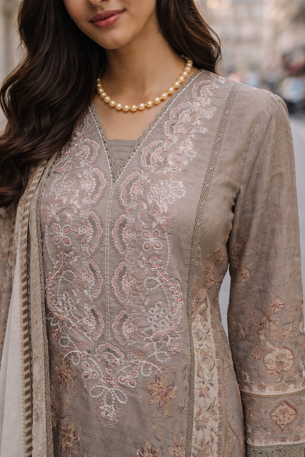 Taupe Whisper Embroidered Set