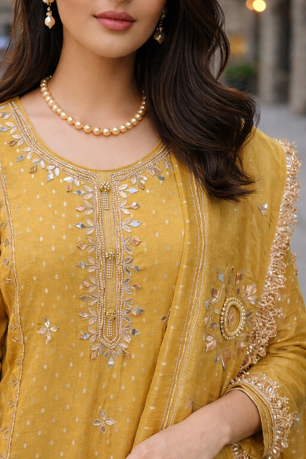 Mustard Gold Medallion Kurta Set
