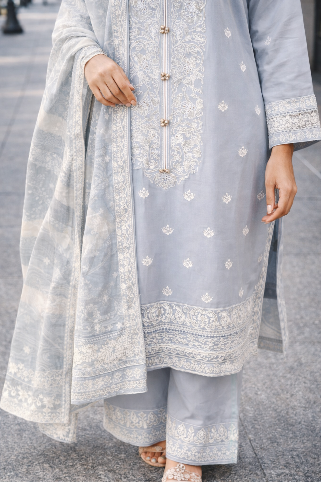 Gray Blue Serenity Embroidered Kurta Set