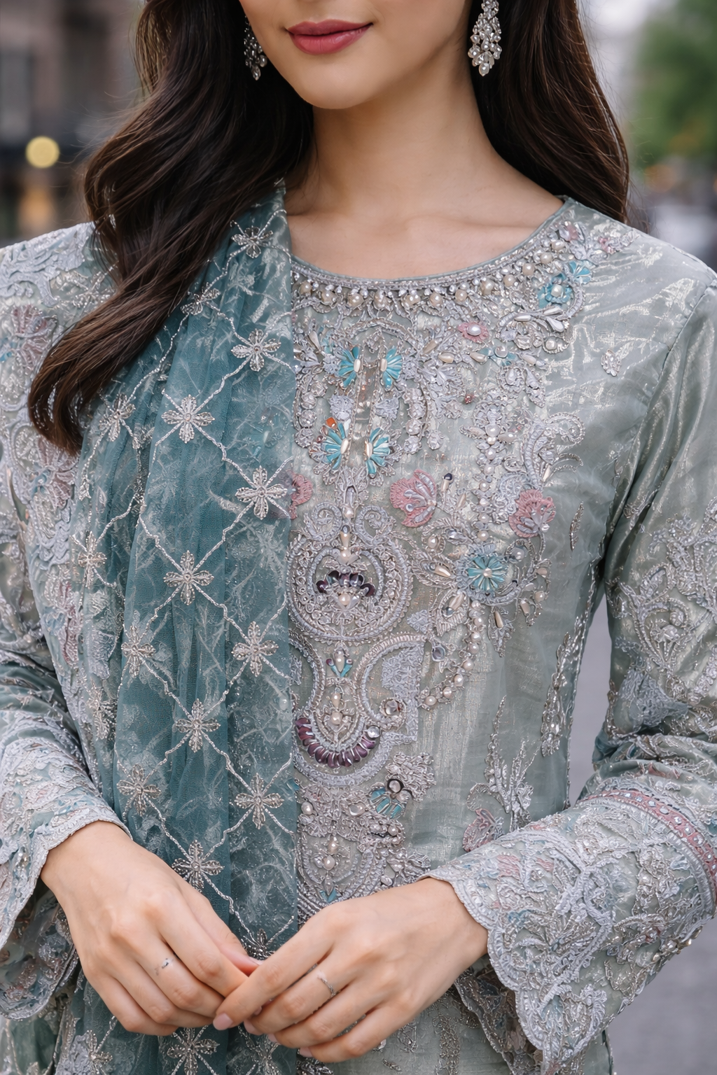 Seafoam Heirloom Embroidered Suit Set
