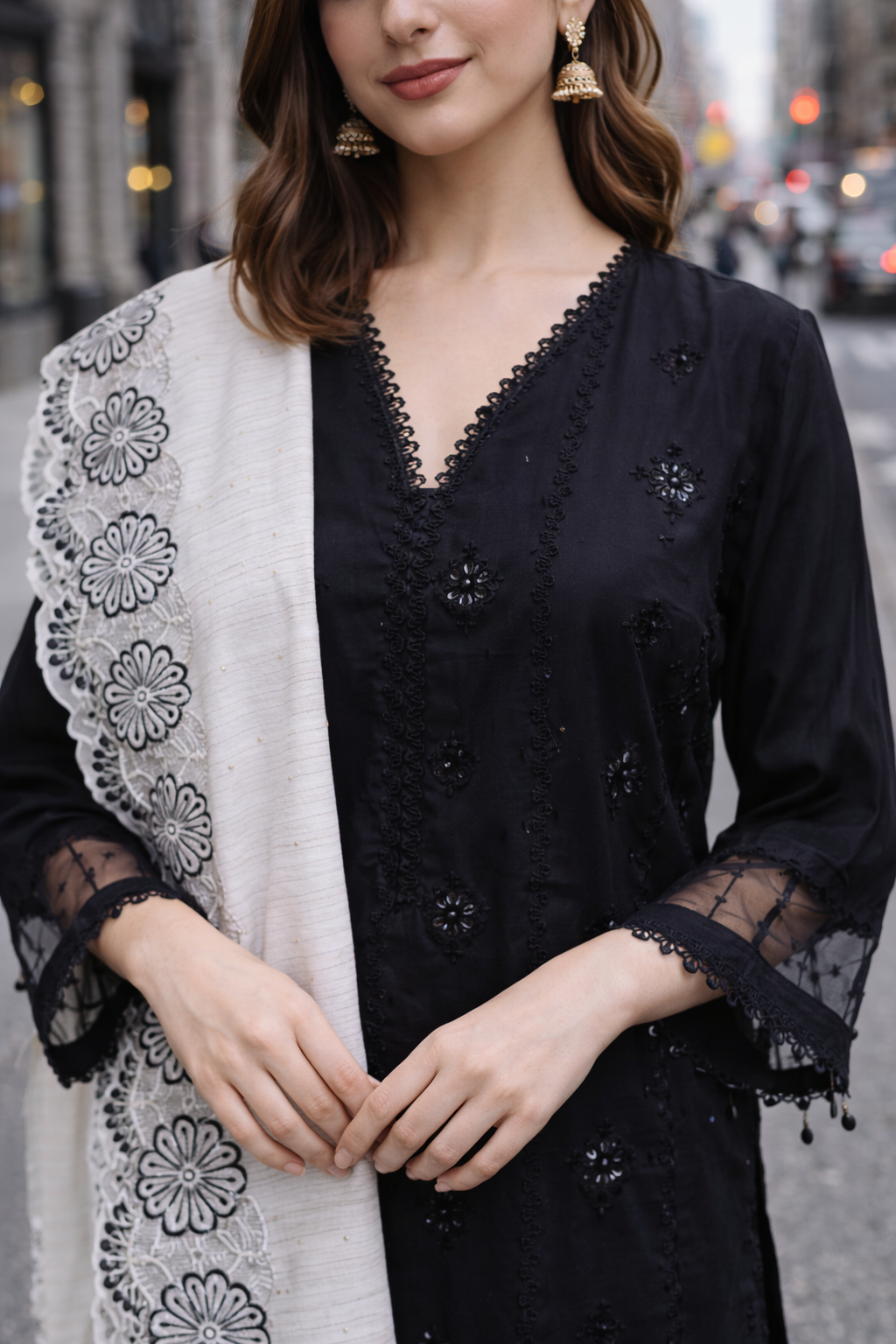 Midnight Noir Kurta Set with Contrasting Dupatta