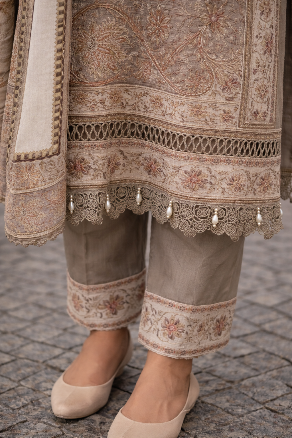 Taupe Whisper Embroidered Set