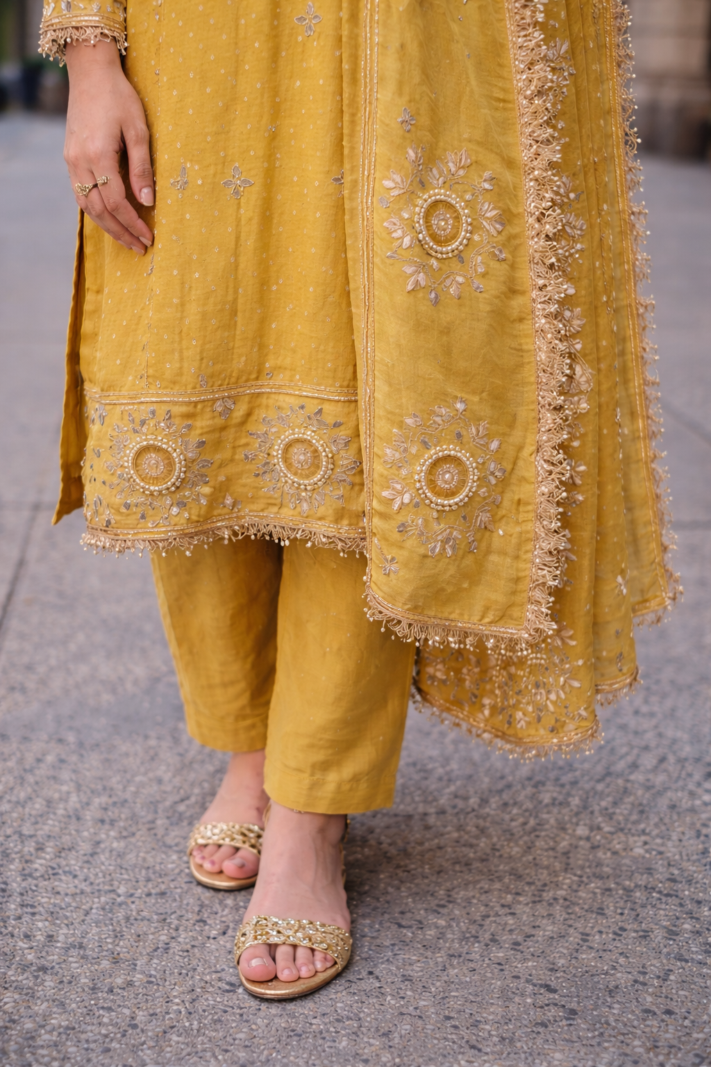 Mustard Gold Medallion Kurta Set