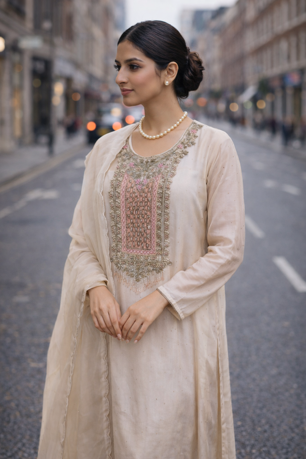 Pearl Dust Embroidered Anarkali with Pants