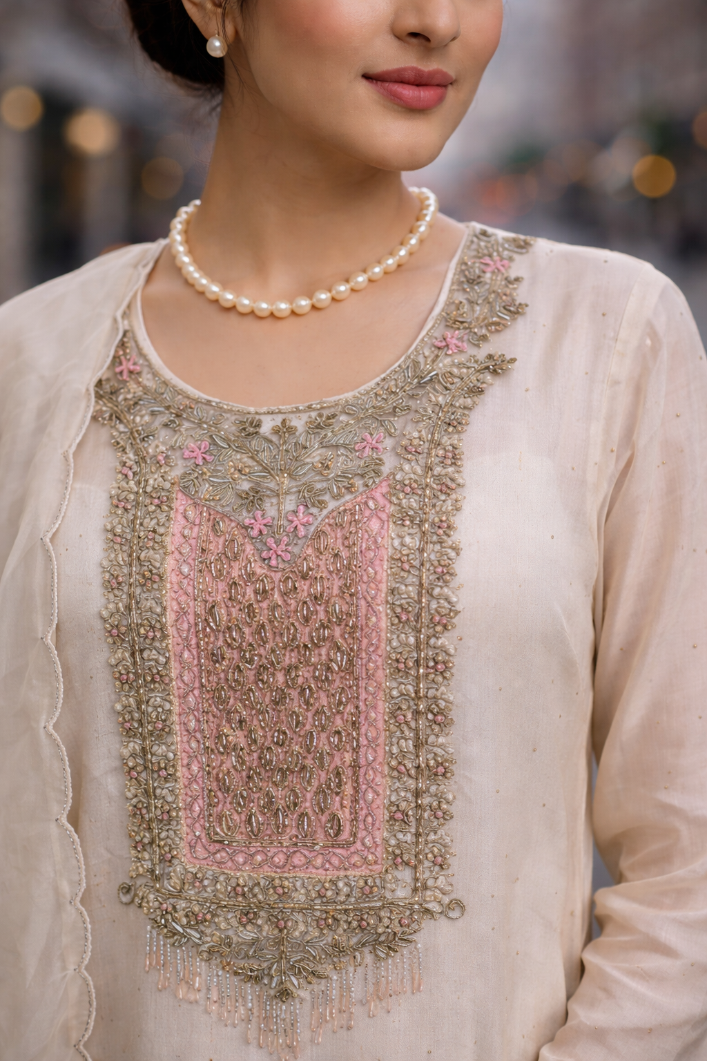 Pearl Dust Embroidered Anarkali with Pants