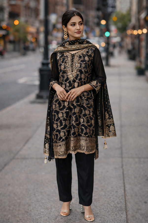 Black & Gold Kurta Set