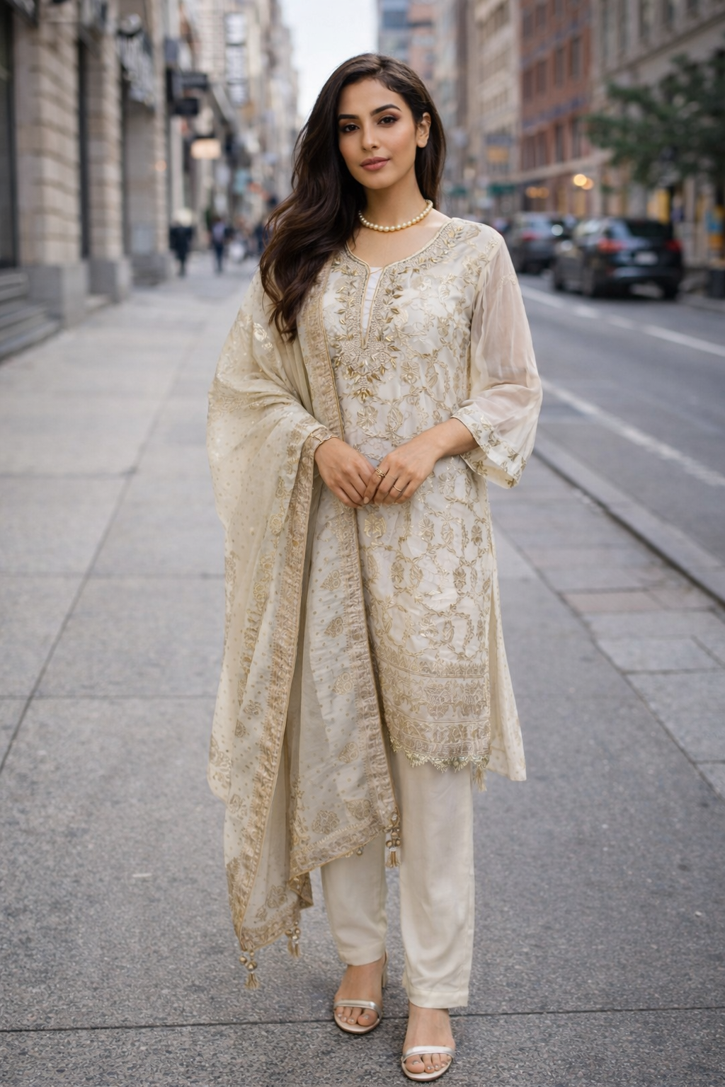 Ethereal Pearl & Gold kurta set