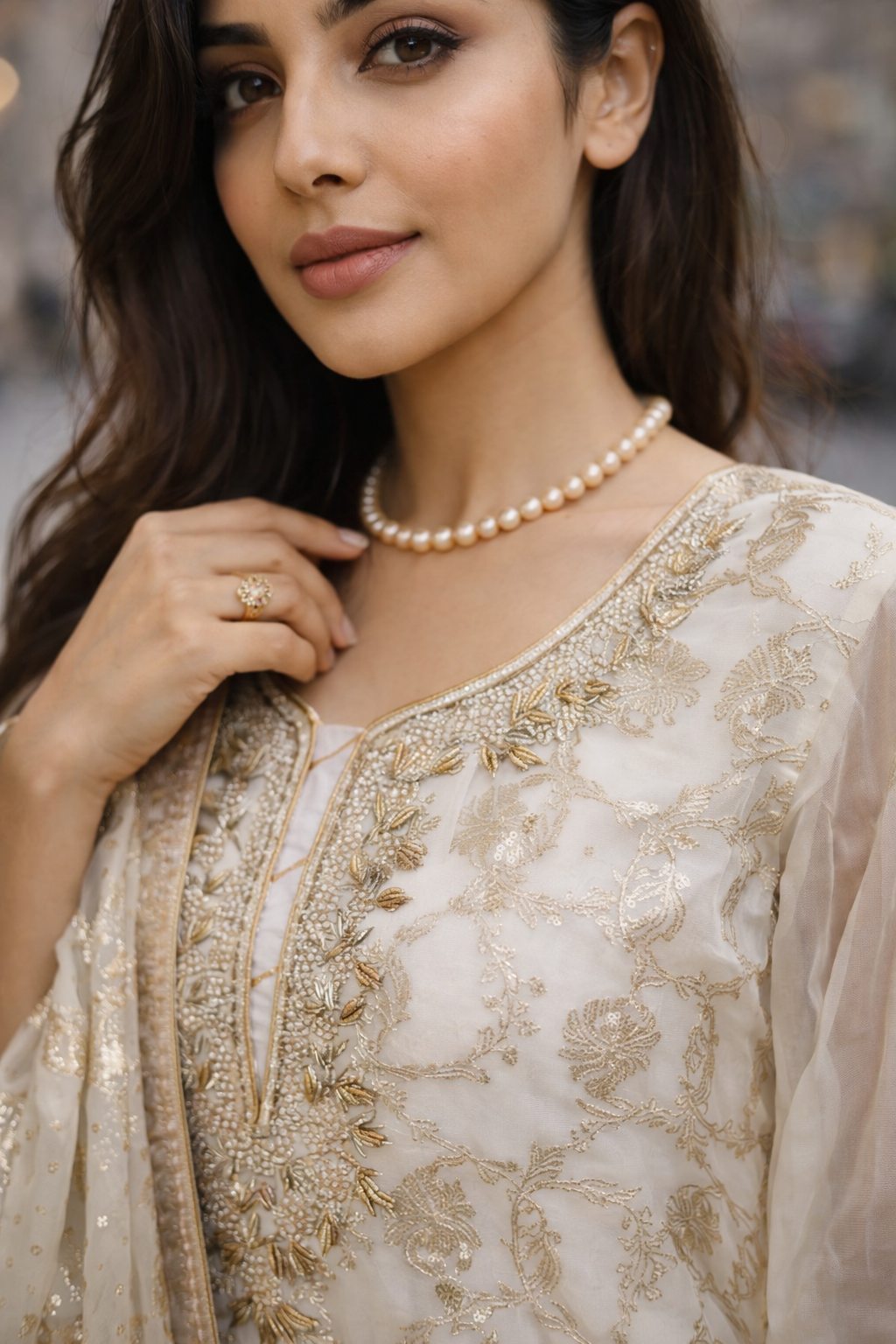 Ethereal Pearl & Gold kurta set