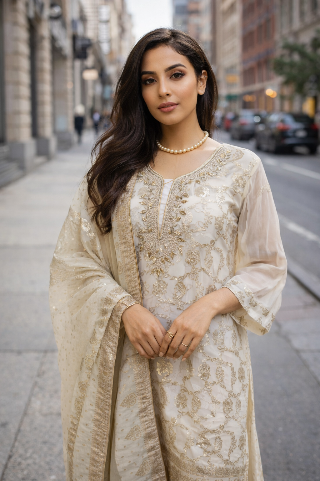 Ethereal Pearl & Gold kurta set