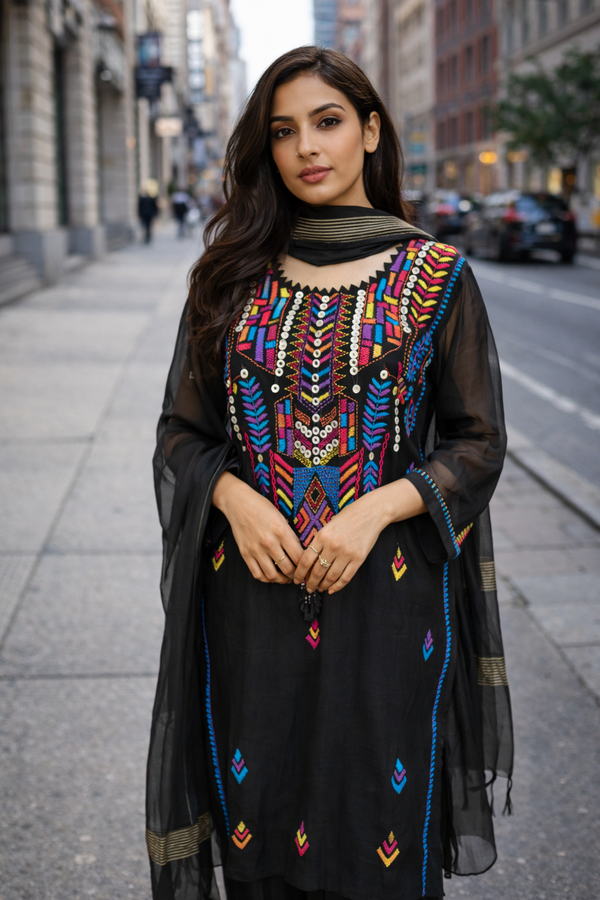 Noir Prism Embroidered Suit Set