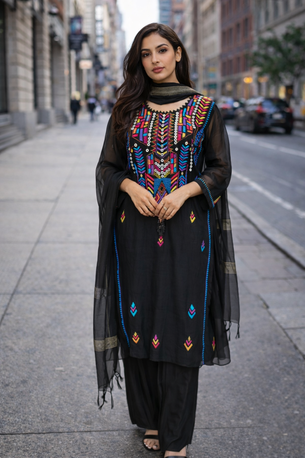 Noir Prism Embroidered Suit Set