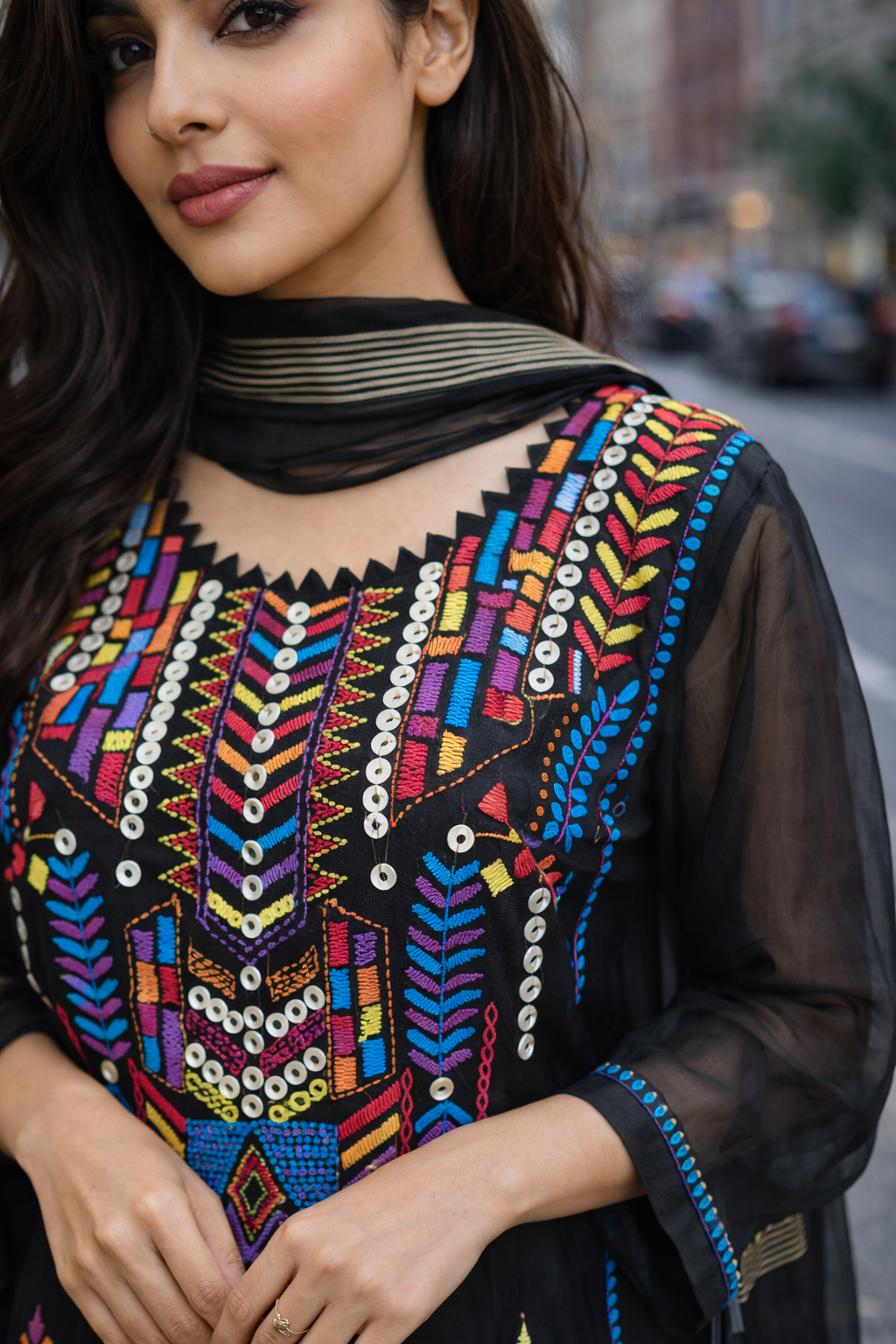 Noir Prism Embroidered Suit Set