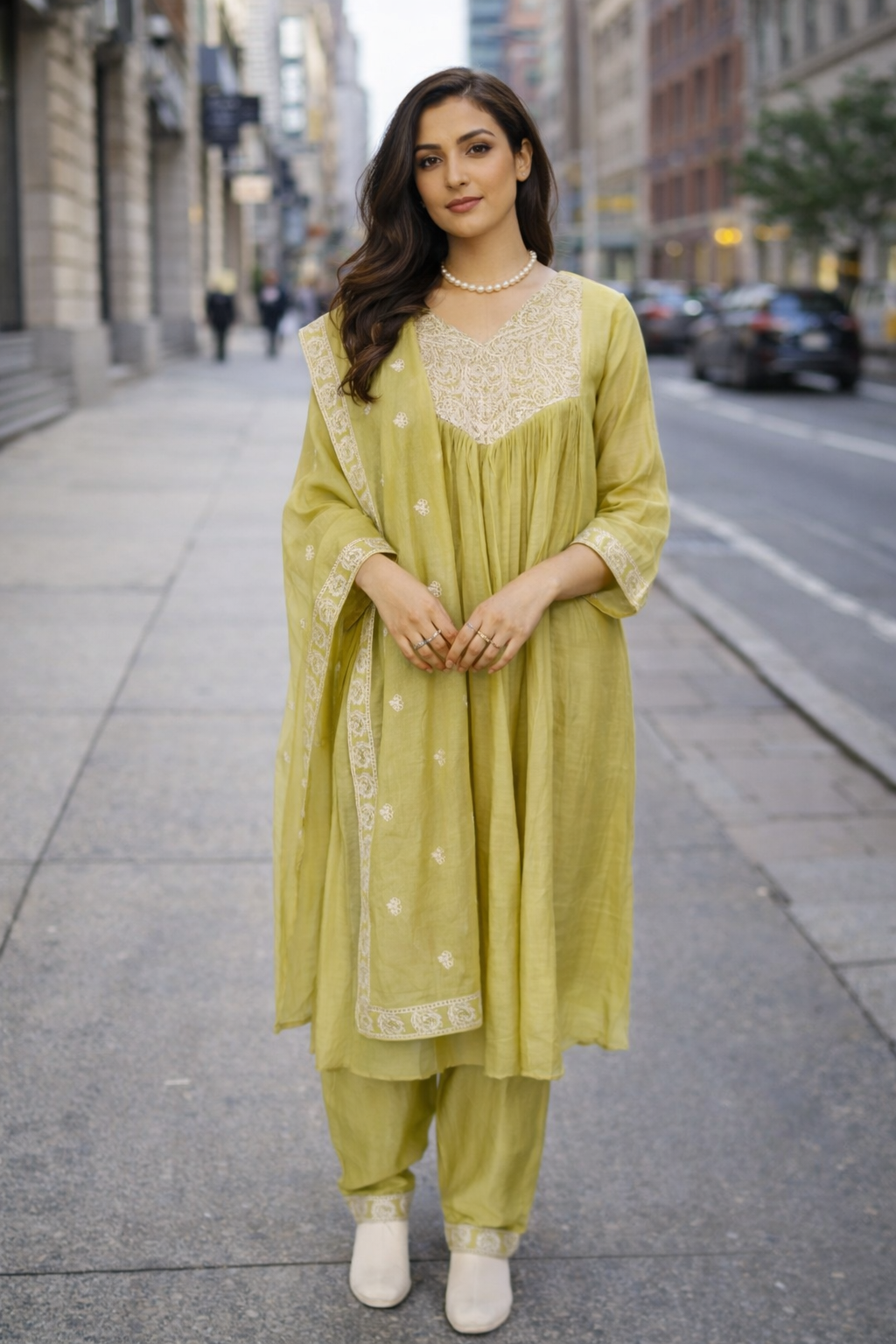 Citron Glow Empire Waist Mul Set