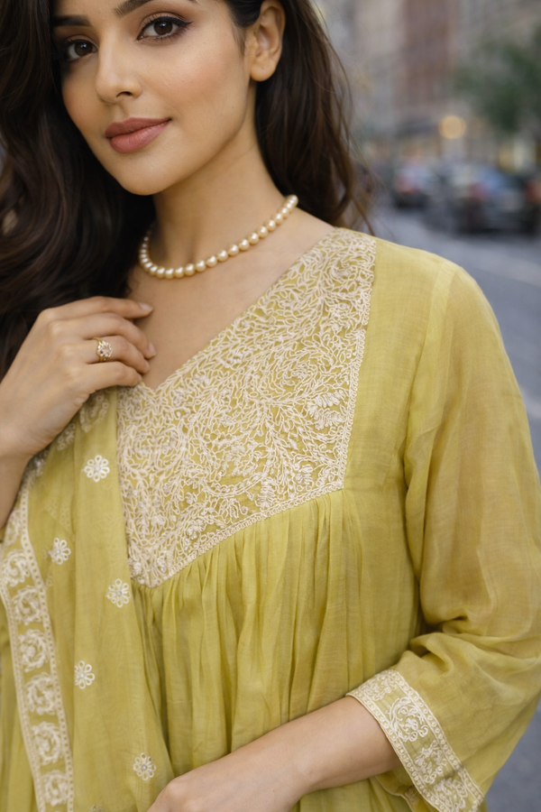 Citron Glow Empire Waist Mul Set