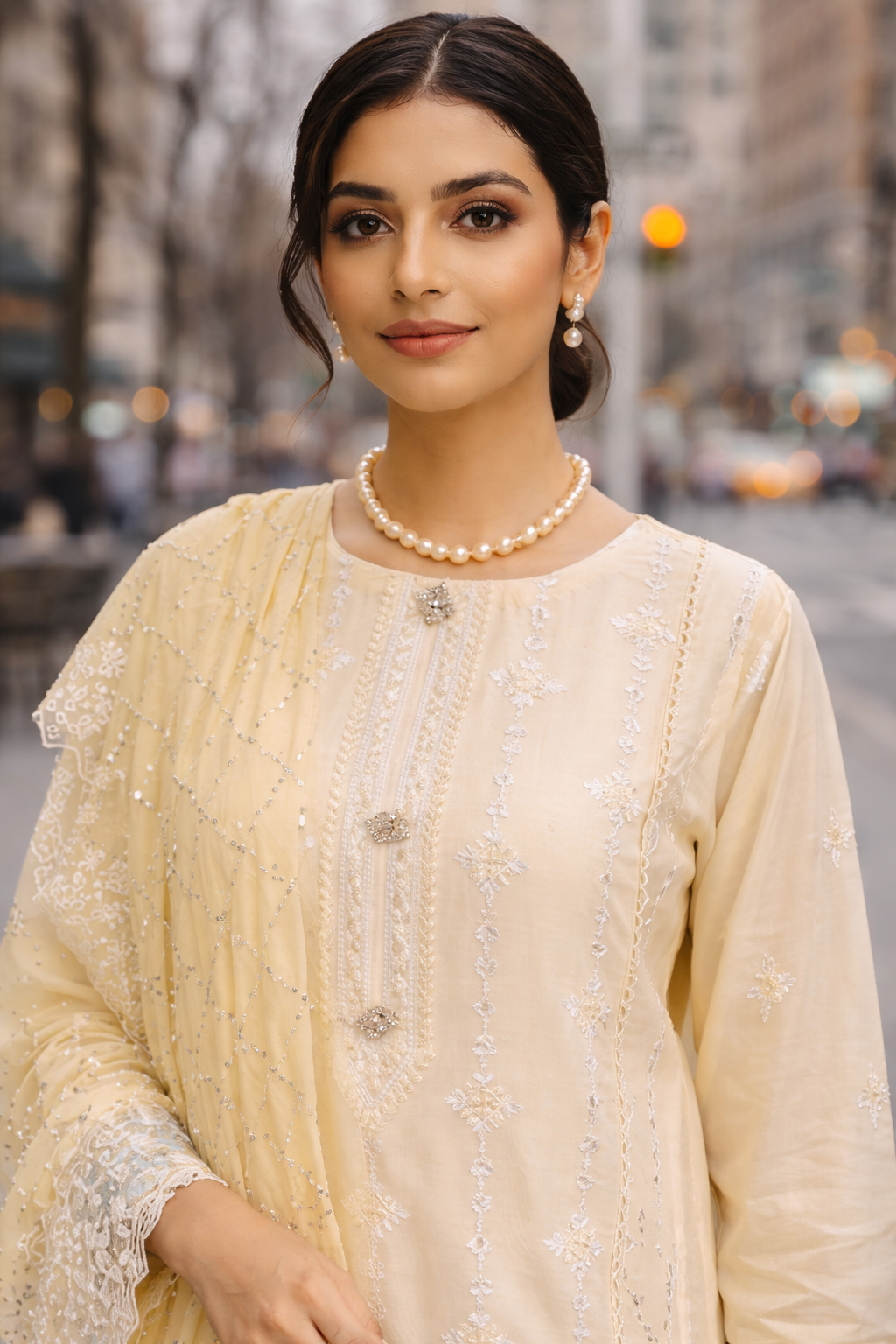 Butter Yellow Embroidered Front Kurta Set