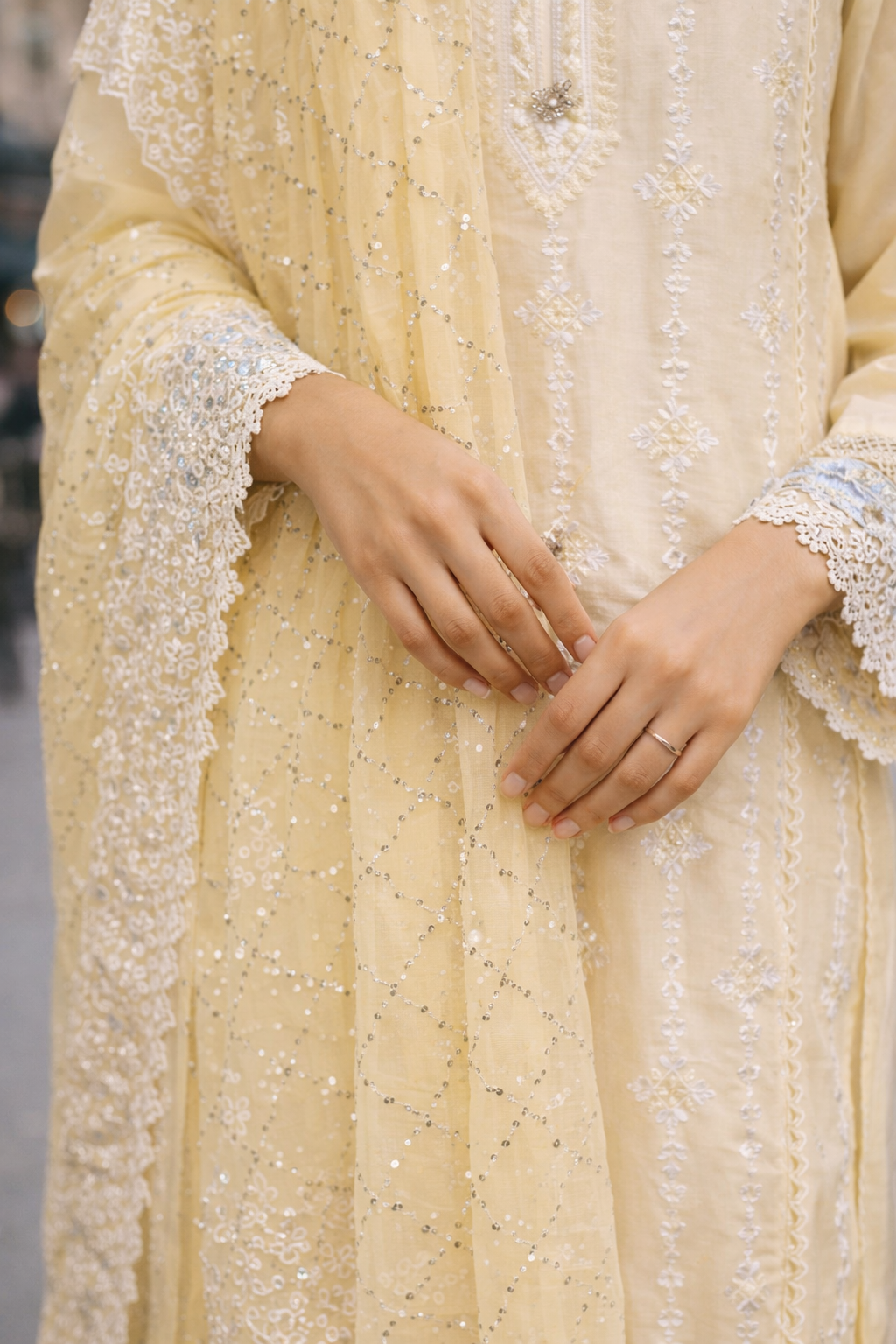 Butter Yellow Embroidered Front Kurta Set