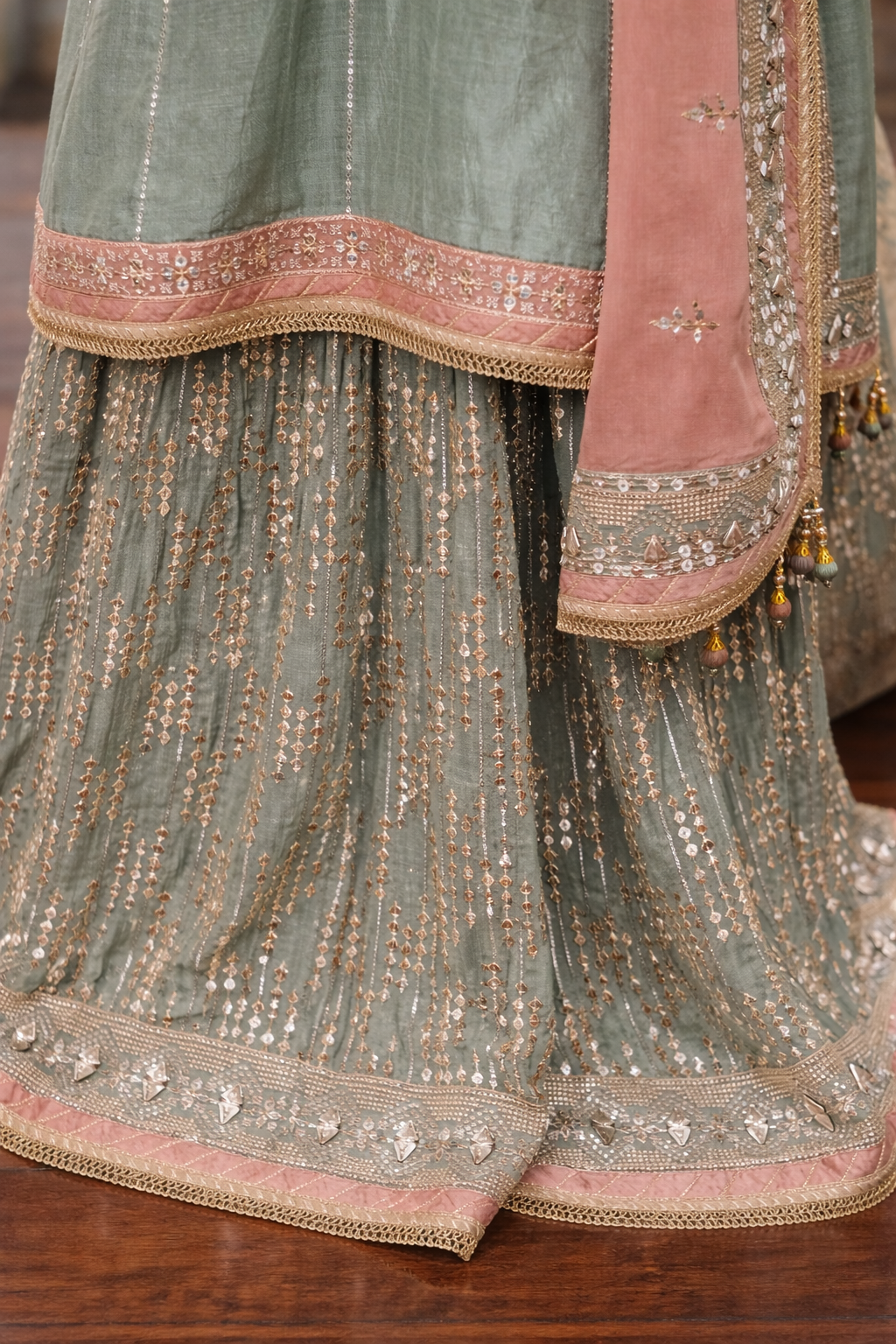 Sage Green with Blush Dupatta Sharara Set