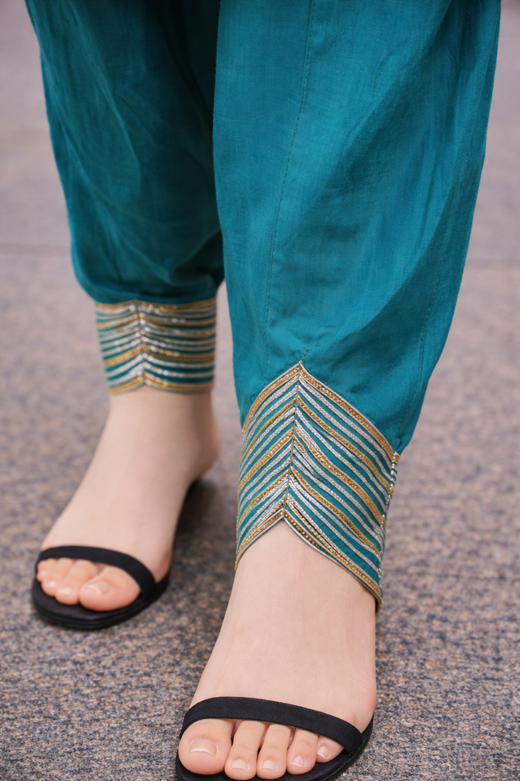 Teal Azure Anarkali with gold Anarkali set