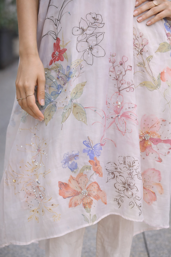 Pastel Floral Kaftan Kurta Set
