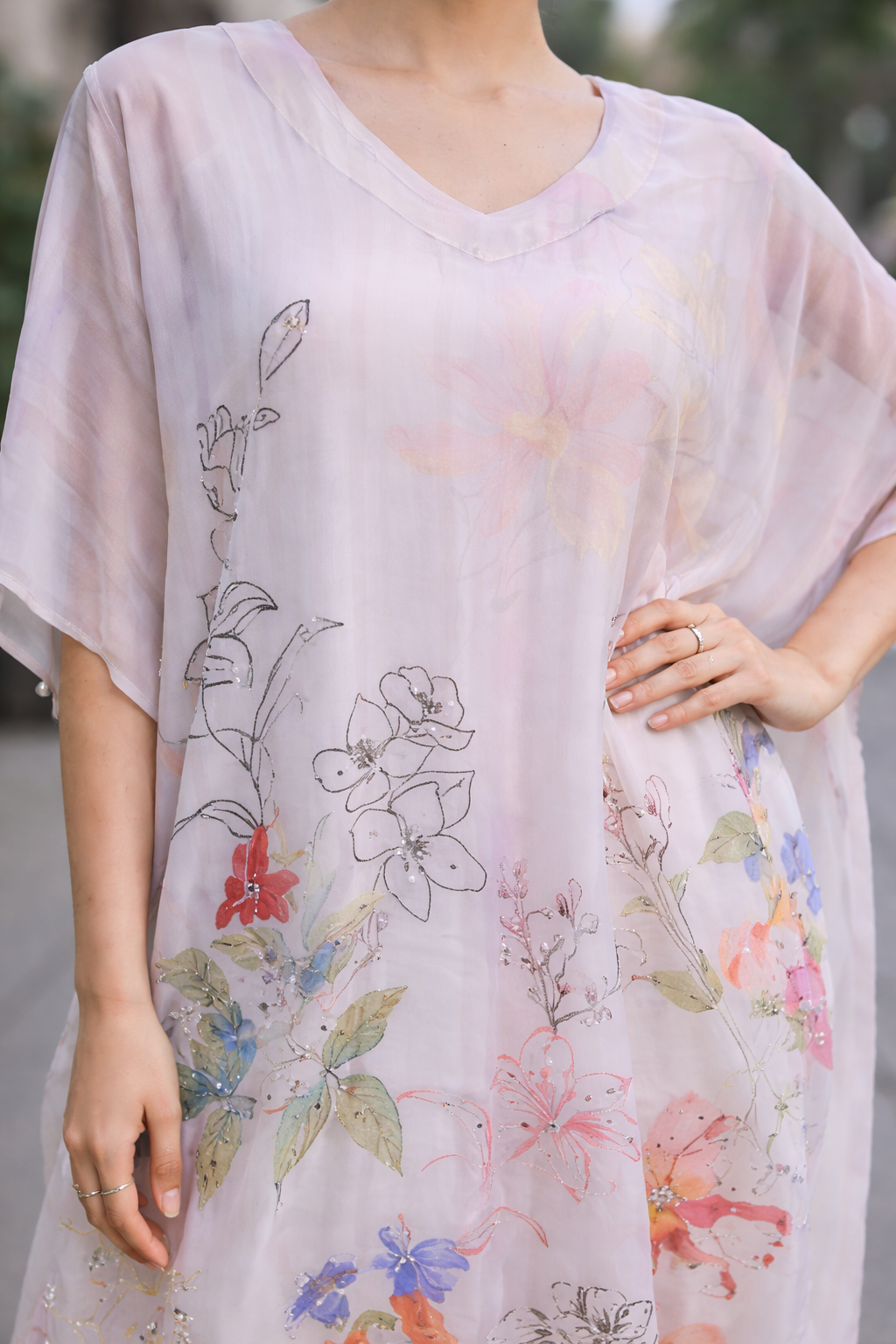 Pastel Floral Kaftan Kurta Set