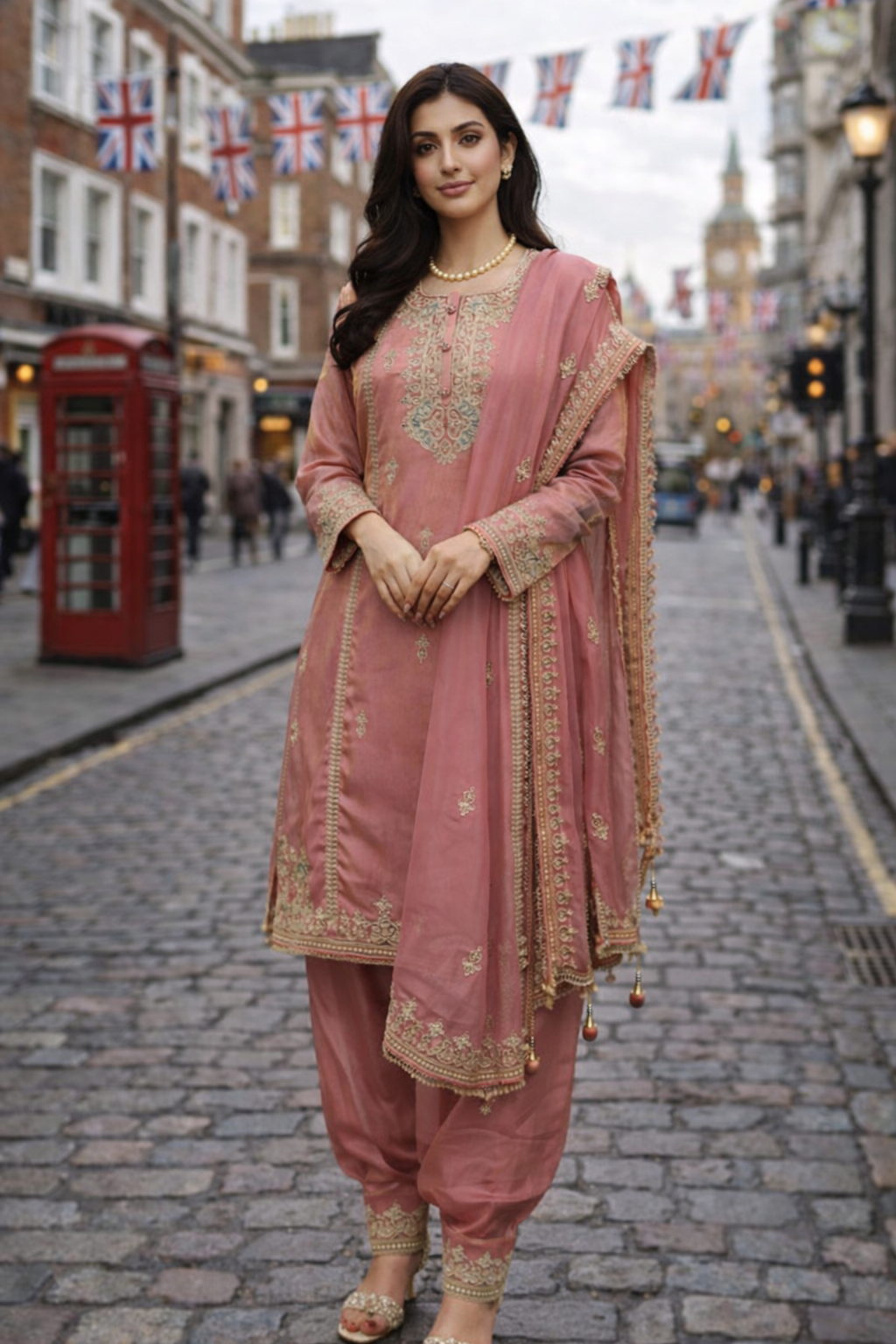 Vintage Rose & Gold Silk Salwar Set