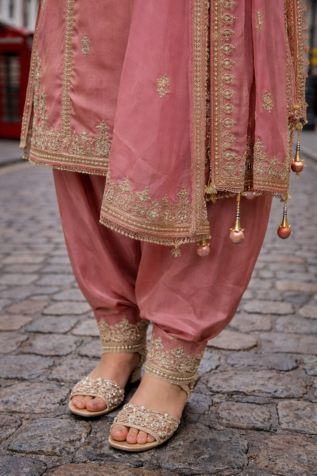 Vintage Rose & Gold Silk Salwar Set