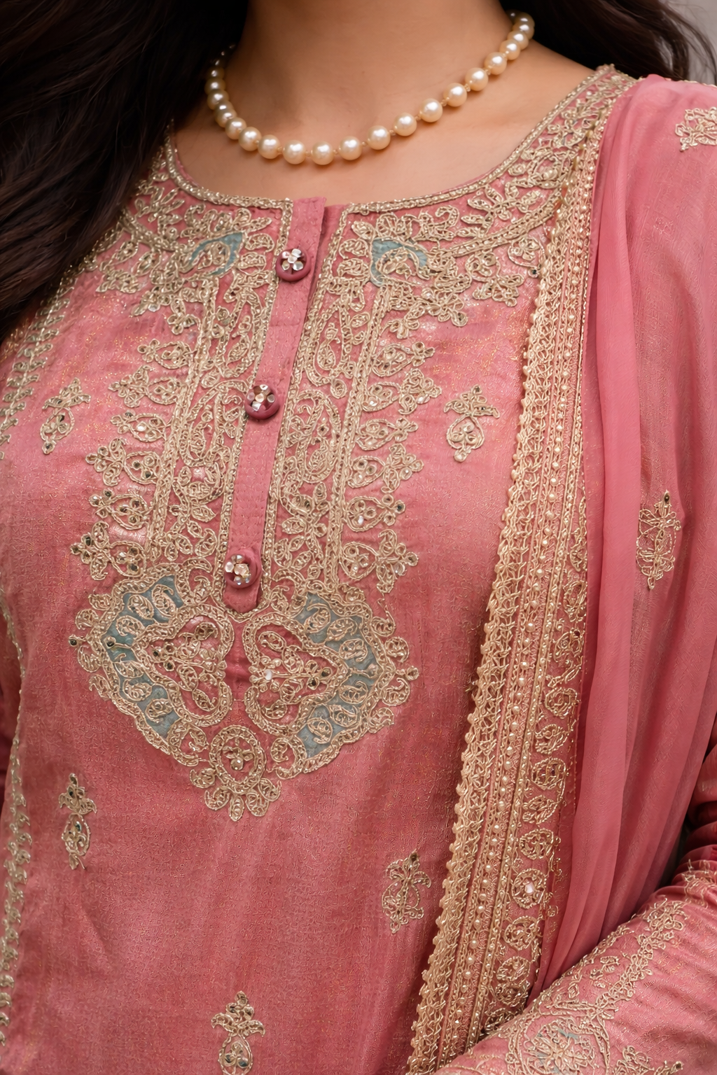 Vintage Rose & Gold Silk Salwar Set