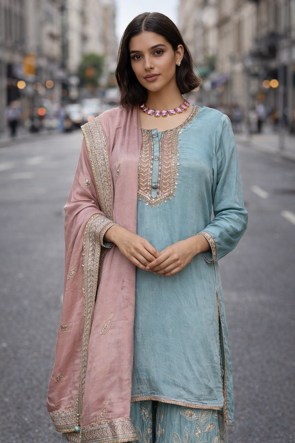 Muted Blue & Dusty Rose Sharara Set