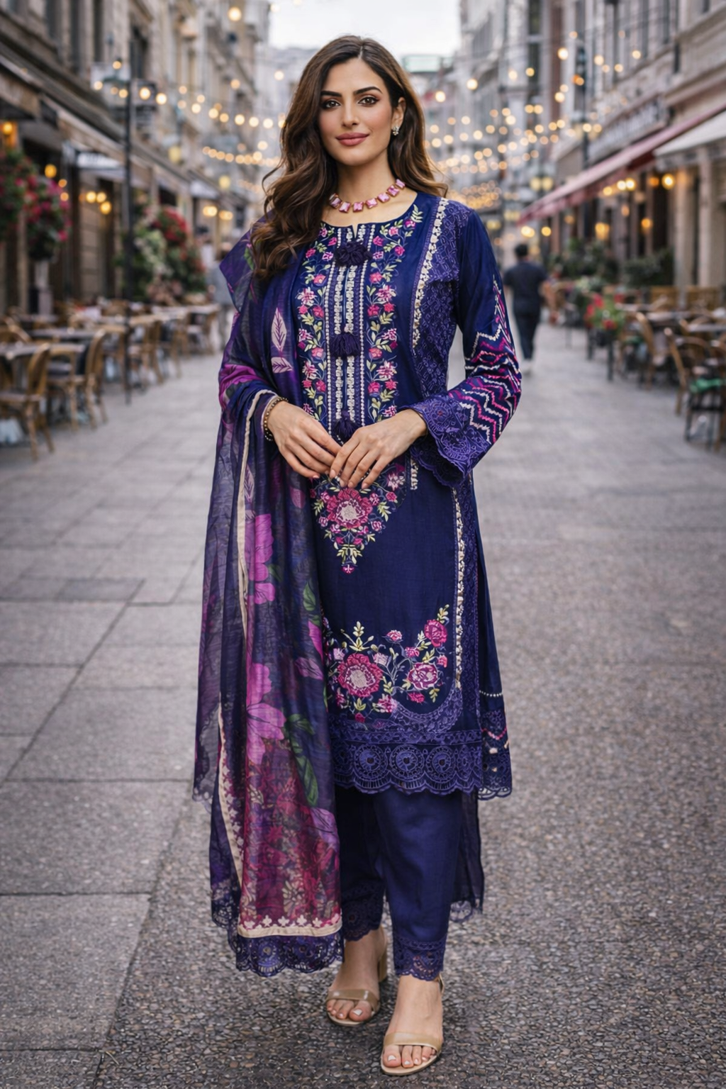 Royal Indigo Floral Kurta Set