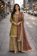Gilded Olive & Maroon Sharara Splendor