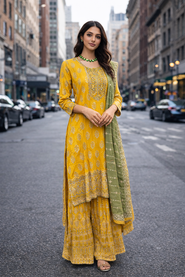 Mustard Gold & Sage Sharara Set