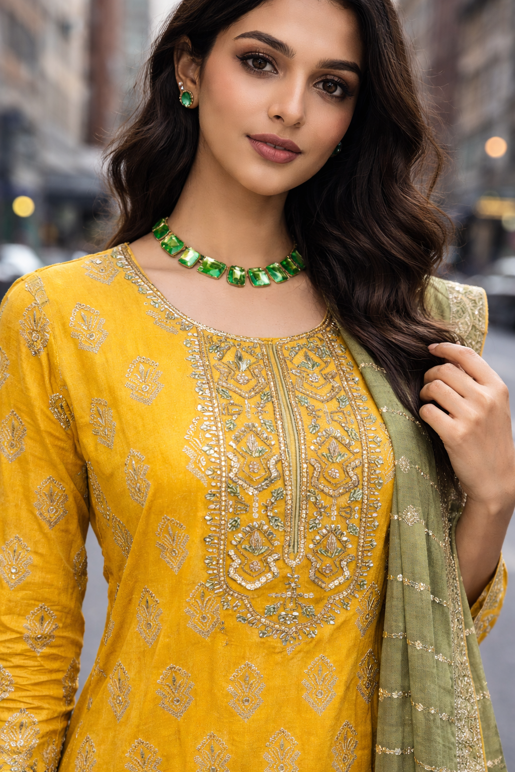 Mustard Gold & Sage Sharara Set