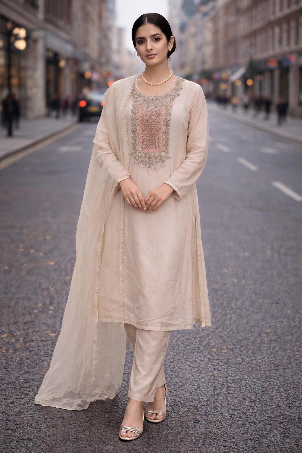 Pearl Dust Embroidered Anarkali with Pants